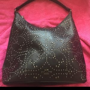 Coach Black Leather Studded Hand Bag